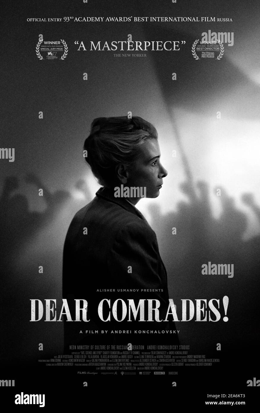 Dear Comrades (2020) directed by Andrey Konchalovskiy and starring Yuliya Vysotskaya, Vladislav Komarov and Andrey Gusev. Russian drama about a stike by workers in Novocherkassk in 1964 which resulted in demonstrators being shot by Soviet authorities. Stock Photo