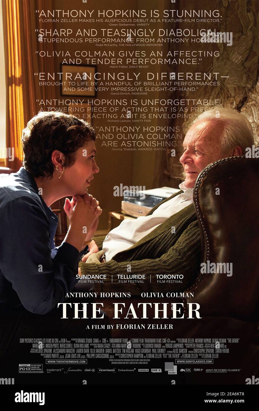 The Father (2020) directed by Florian Zeller and starring Anthony Hopkins, Olivia Colman and Mark Gatiss. Big screen adaptation of the 2012 stage play 'Le Père' about a daughter trying to help her ageing father suffering from dementia. Stock Photo