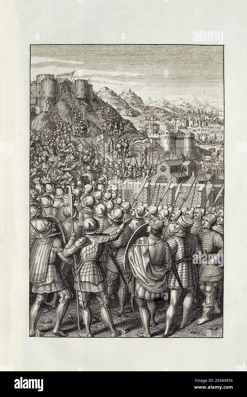 History of France. French campaign in Italy. The Genoese troops will take the Castellas. The time of king of France Louis XII. 15th century Stock Photo