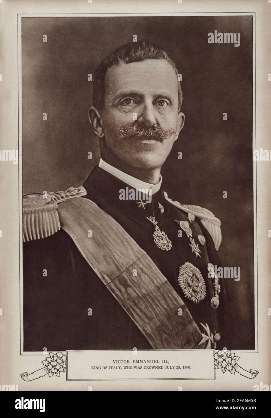 Victor Emmanuel III (Vittorio Emanuele III, 1869 – 1947) was the King of Italy from 1900 until his abdication on 9 May 1946. In addition, he held the Stock Photo