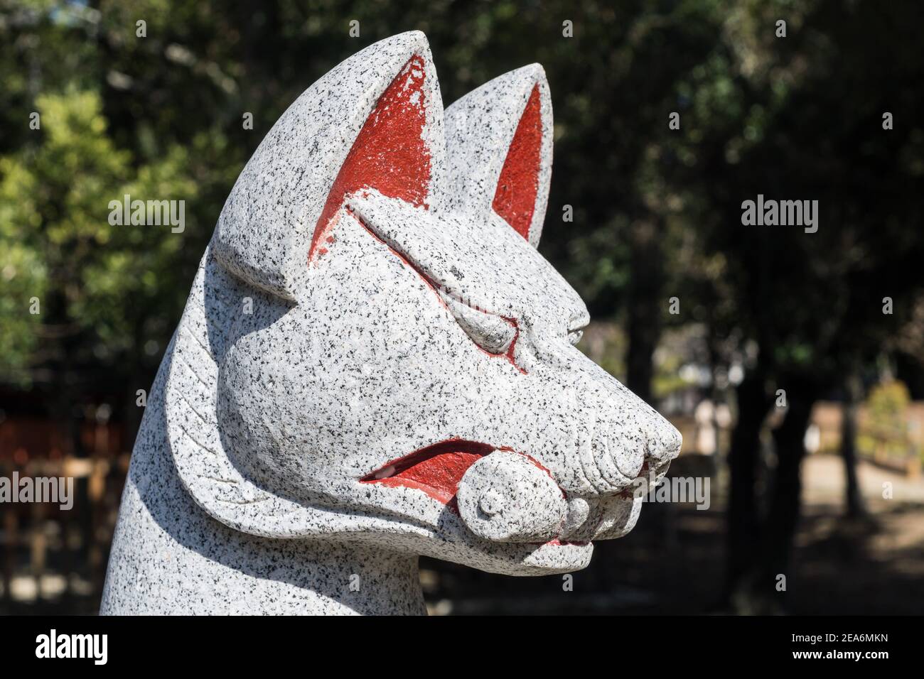 A stone statue of Inari Okami or OInari, a deity or Japanese kami