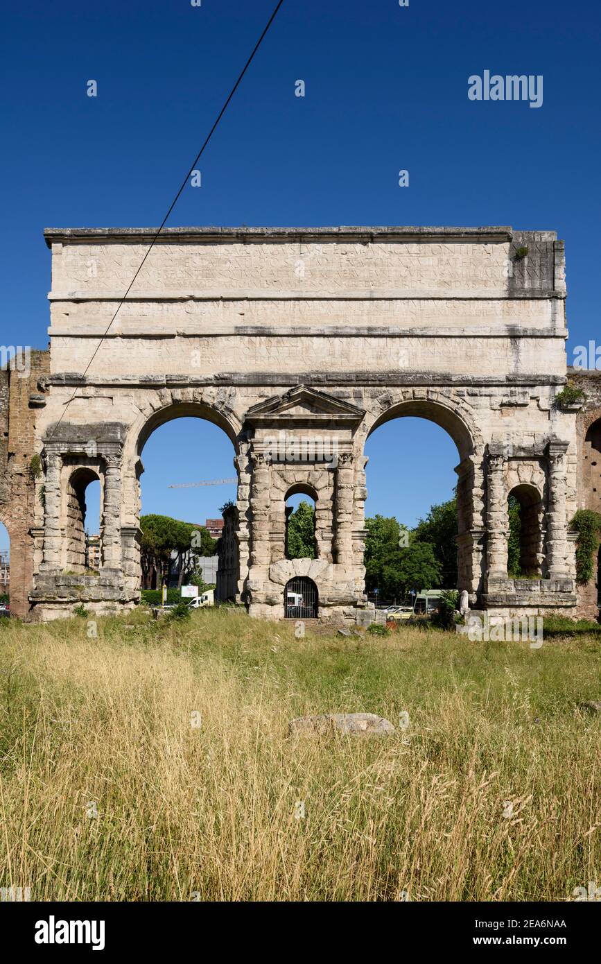 Rome. Italy. Porta Maggiore (inside view, facing the city), built in 52 AD by the emperor Claudius, is one of the eastern gates in the 3rd-century Aur Stock Photo