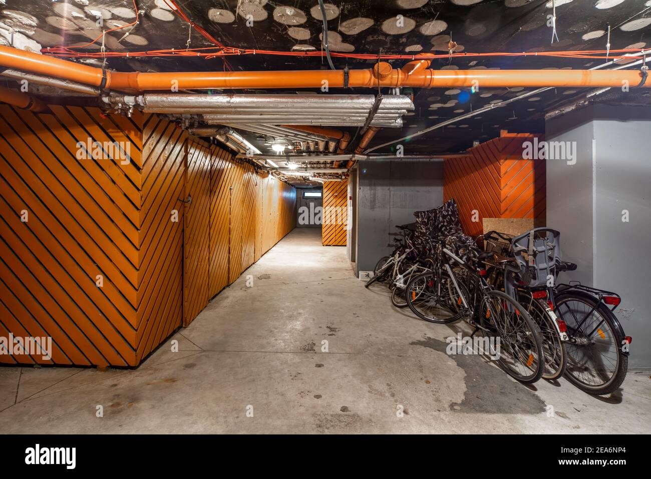 Cycle Racks Underground Bicycles on underground parking in modern residential complex Stock ...