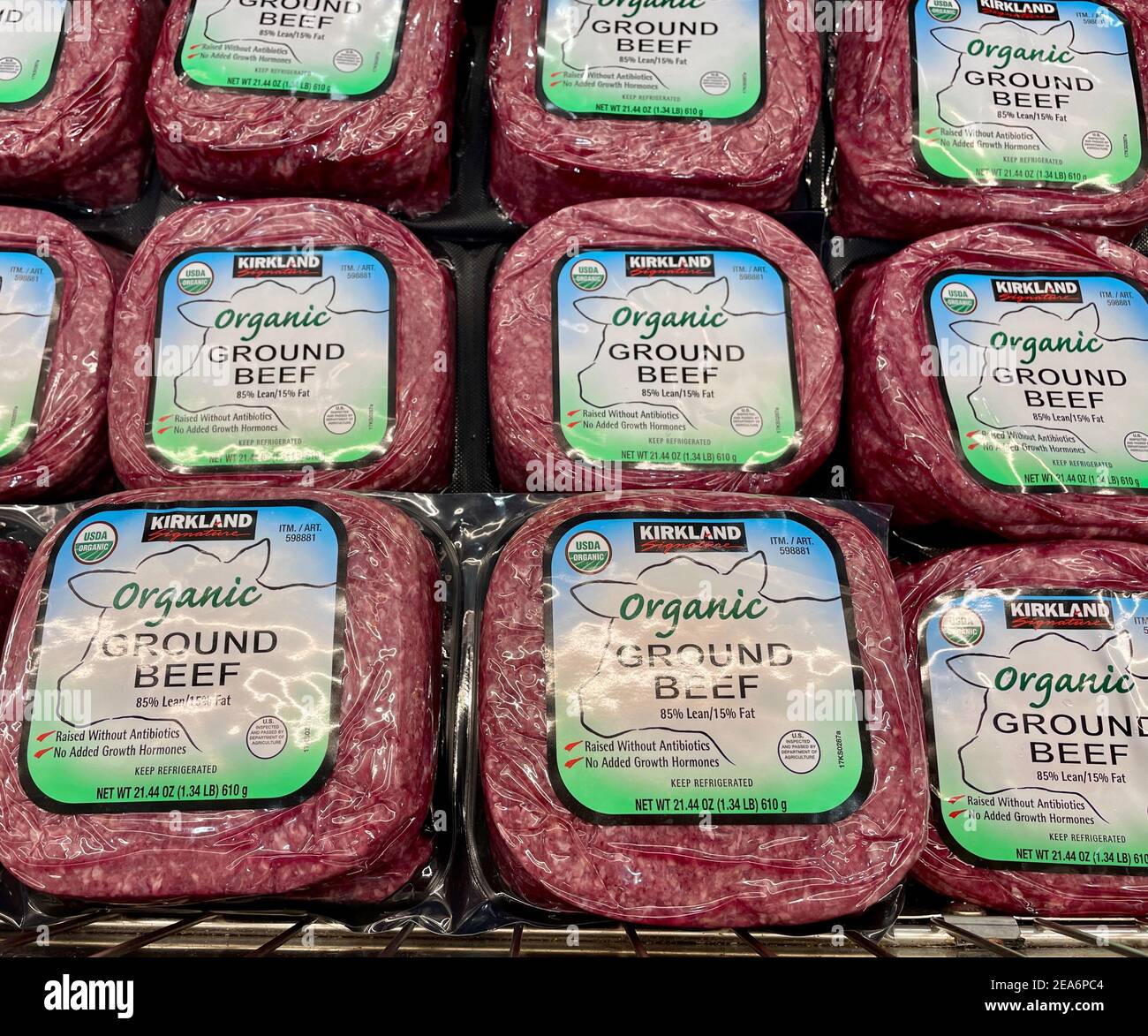 FRESNO, UNITED STATES - Feb 05, 2021: A photo of rows of Costco Organic ...