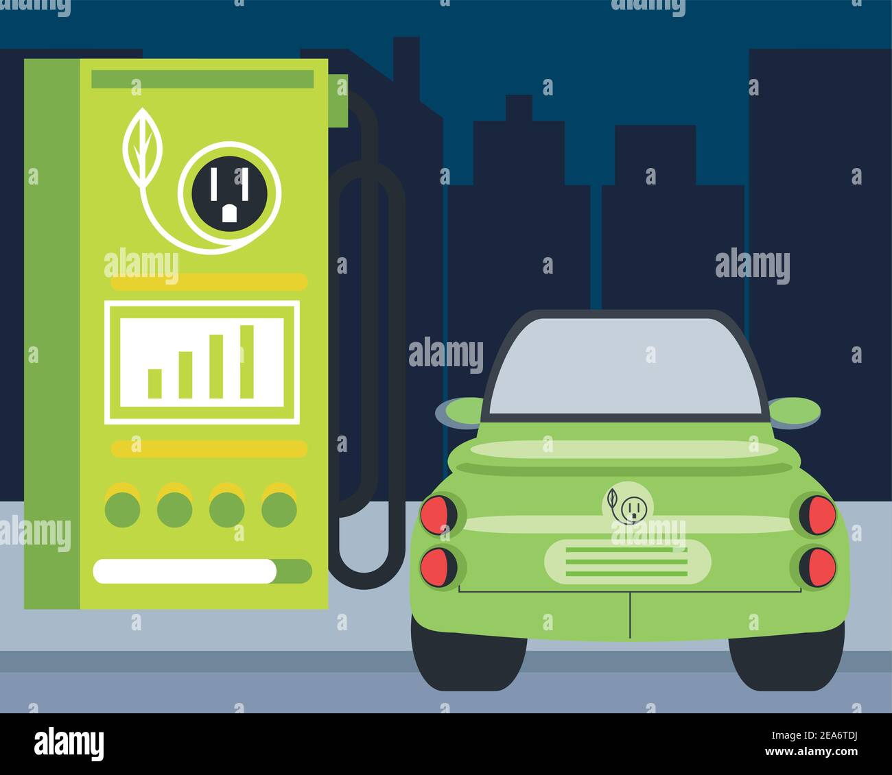 electric car electromobility station charging ecology zone vector