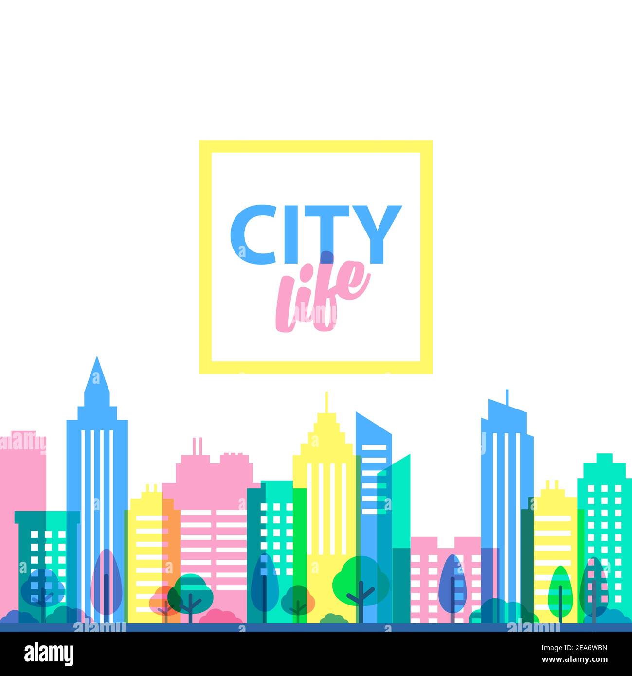 City life landscape template. Flat style illustration in punchy pastels