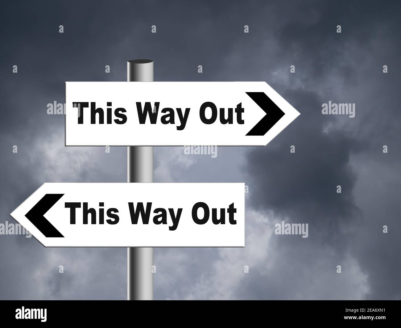 Confused exit strategy sign suitable for a variety of business, political, and personal crises inc Covid19. Stock Photo