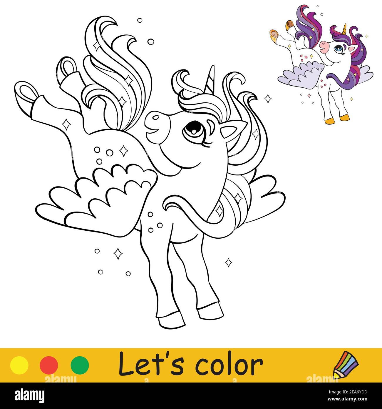 Download Cute Unicorn With Wings Coloring Book Page With Colorful Template Vector Cartoon Illustration Isolated On White Background For Coloring Book Presc Stock Vector Image Art Alamy