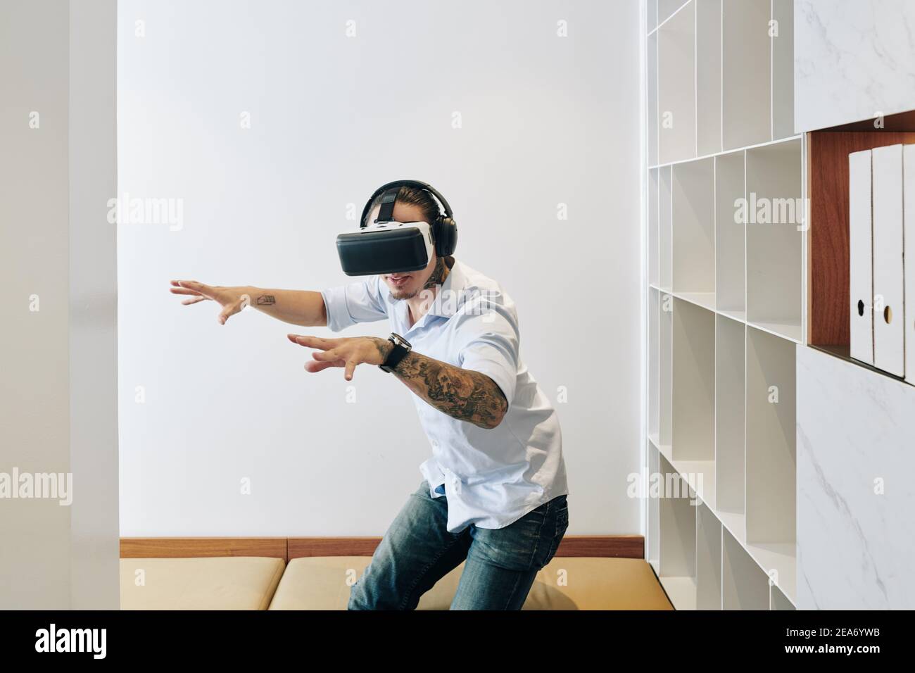 Man amazed with virtual reality Stock Photo