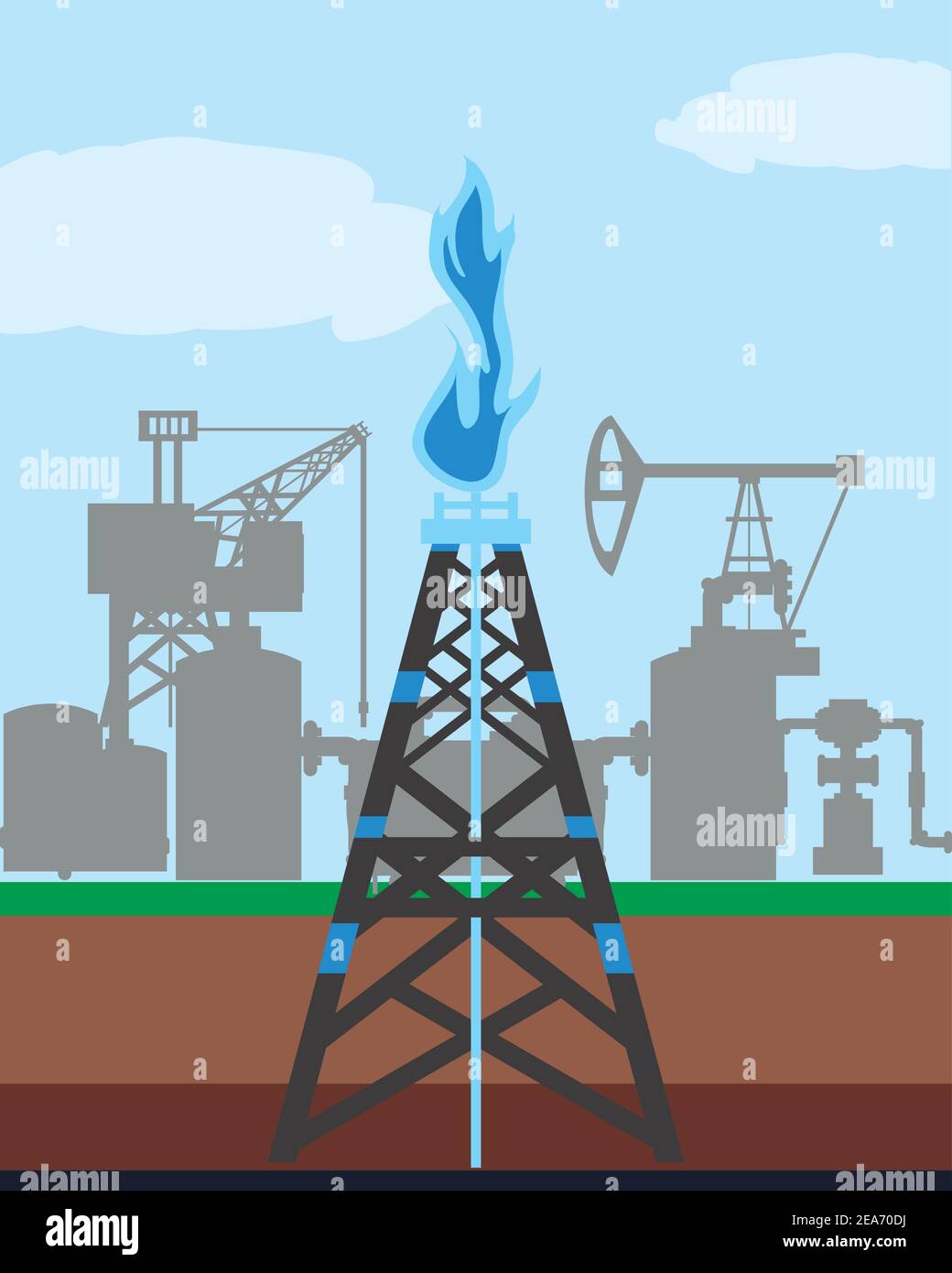 fracking tower gas and oil rig industry exploration vector illustration Stock Vector