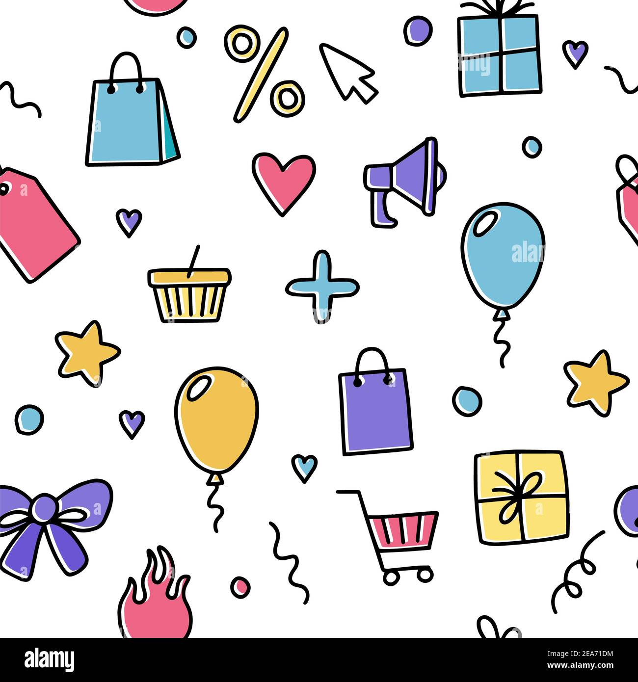 Black friday seamless pattern with doodle illustration Stock Photo