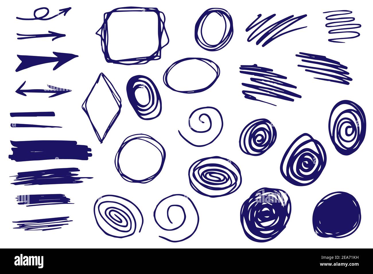 Hand drawn arrows and frames in doodle style Stock Vector