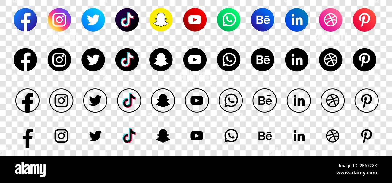 Social Media Icons Black Colored Icon Set Illustration Facebook Twitter Instagram Youtube Twitter Snapchat Pinterest Whatsap Icon Stock Vector Image Art Alamy