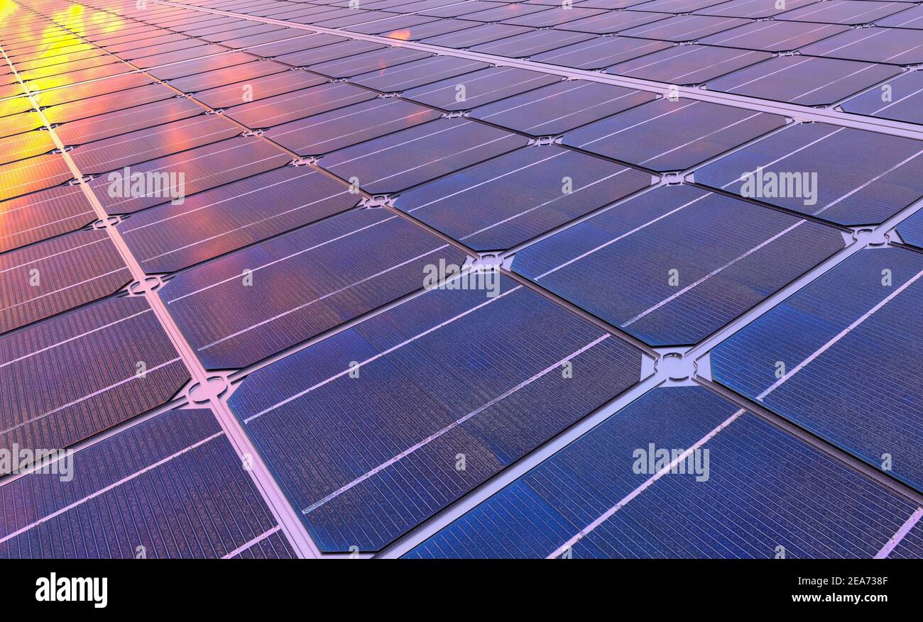 photovoltaic panels in the light of the setting sun-close-up Stock Photo