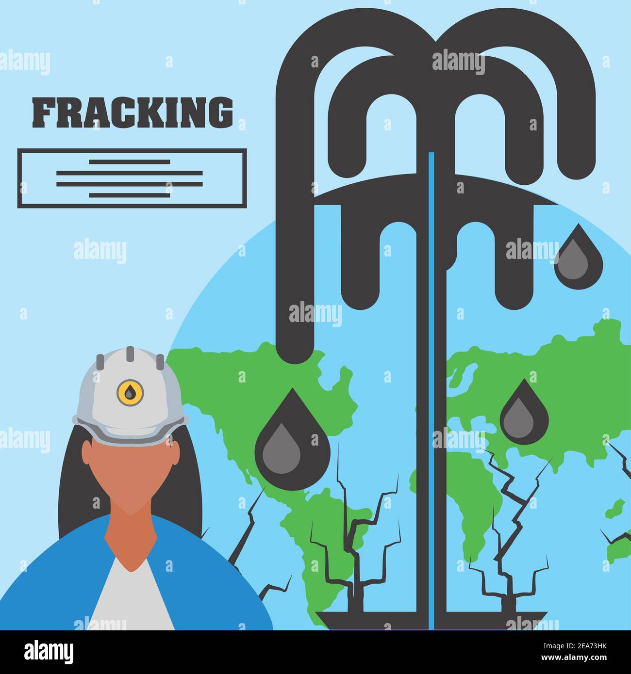 fracking female worker and oil industry extraction production world vector illustration Stock Vector