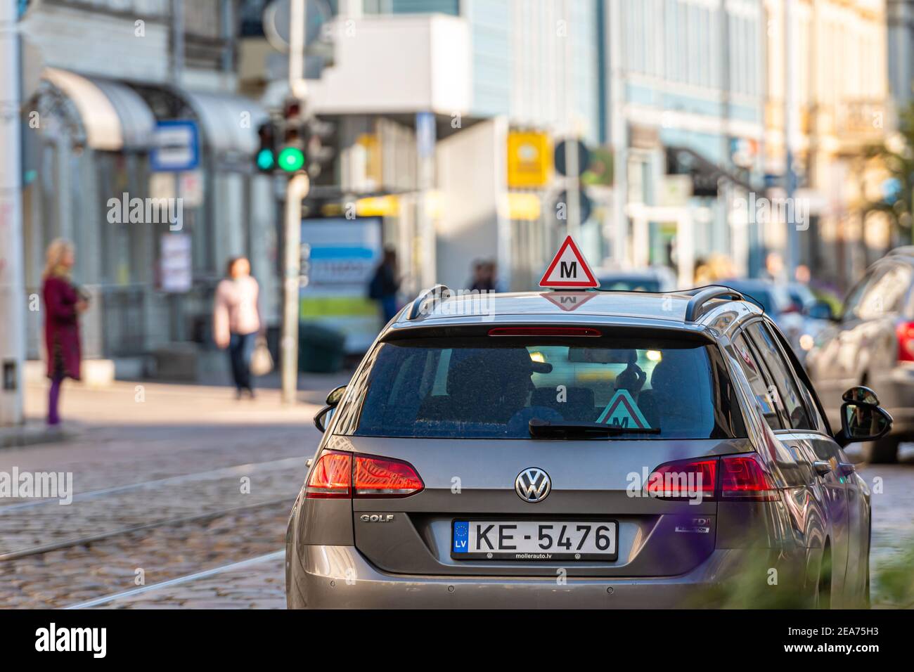 Riga, Latvia October 7, 2020 car with Latvian driving school sign on