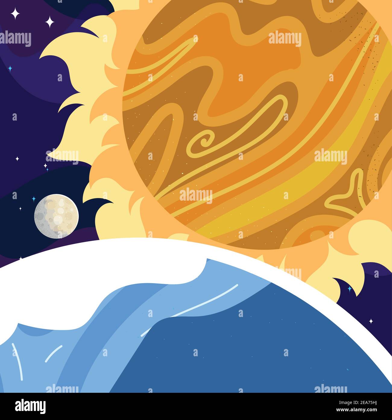 space sun moon and earth planet stars galaxy vector illustration Stock ...