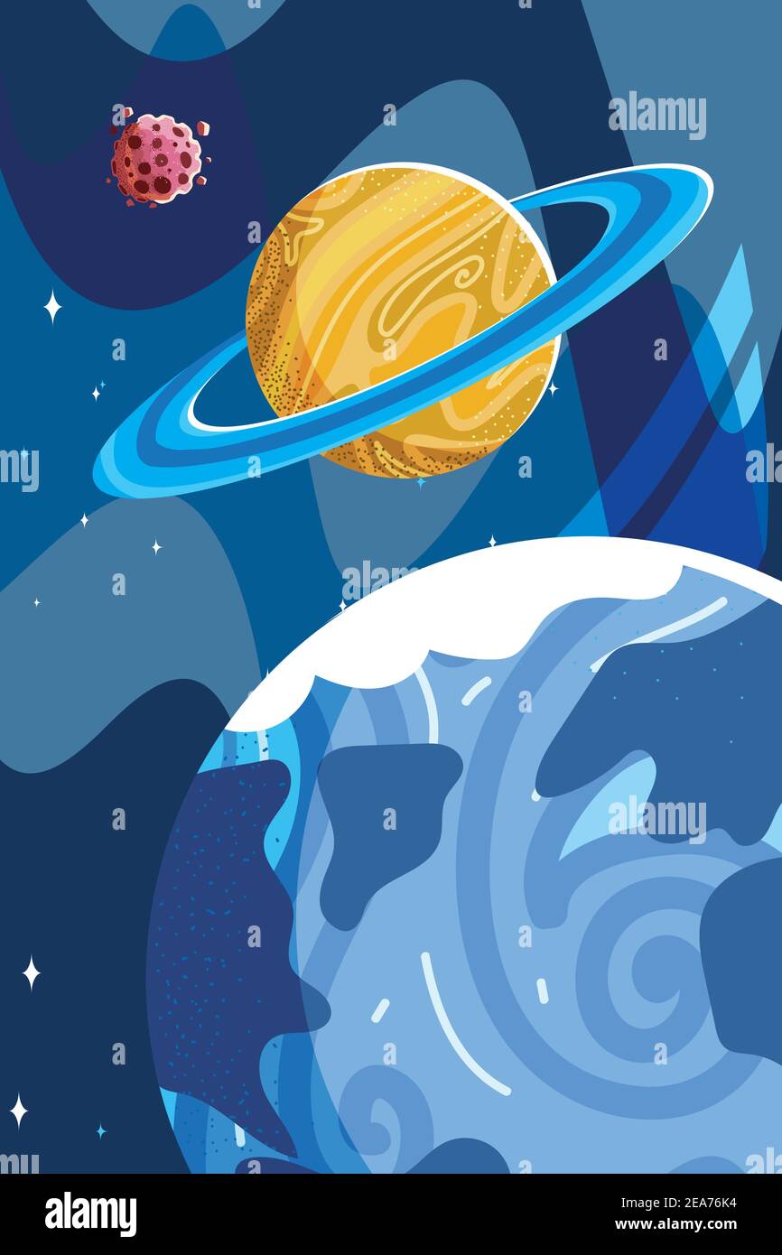 space earth planet saturn and asteroid explore galaxy vector ...