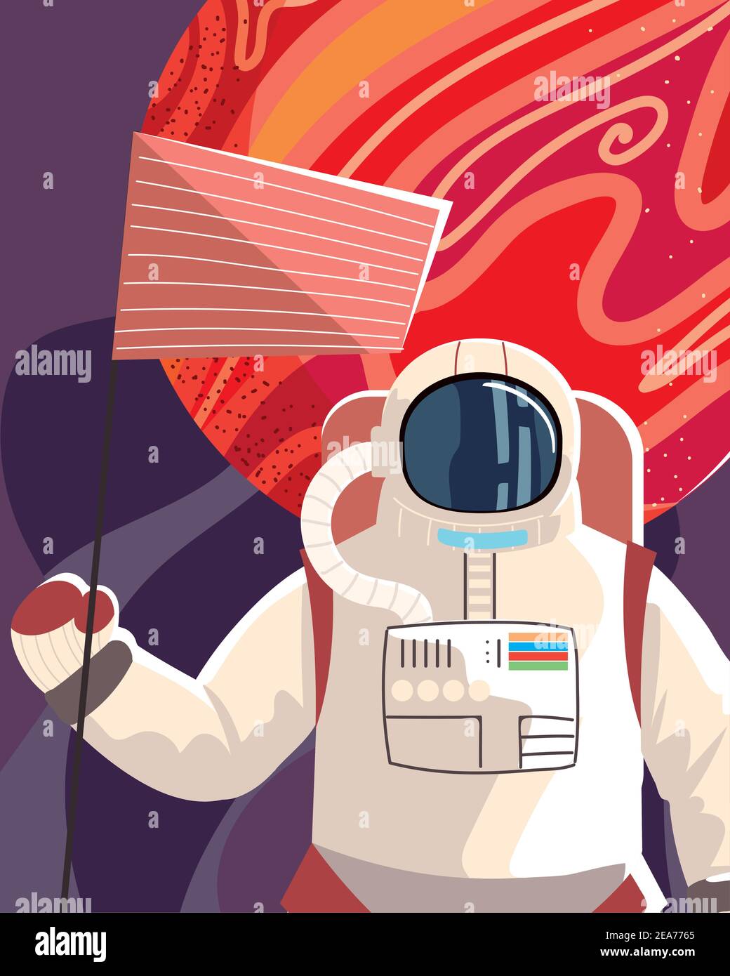 space astronaut with flag planet explore universe vector illustration ...