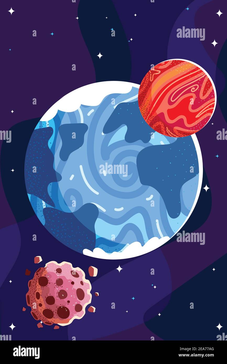 space planets asteroid cosmos galaxy stars dark background vector ...