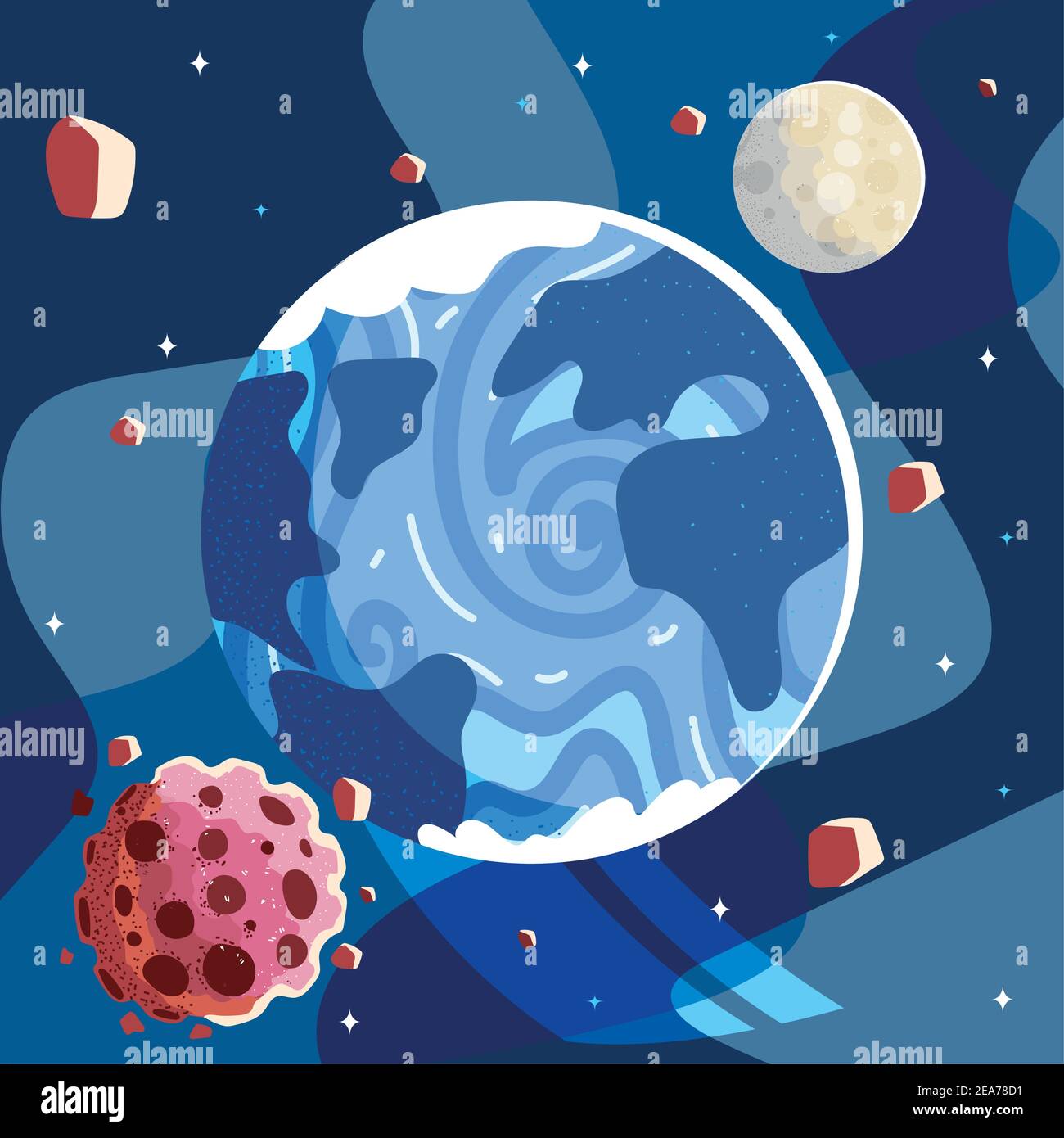 space earth planet moon asteroids solar system vector illustration ...