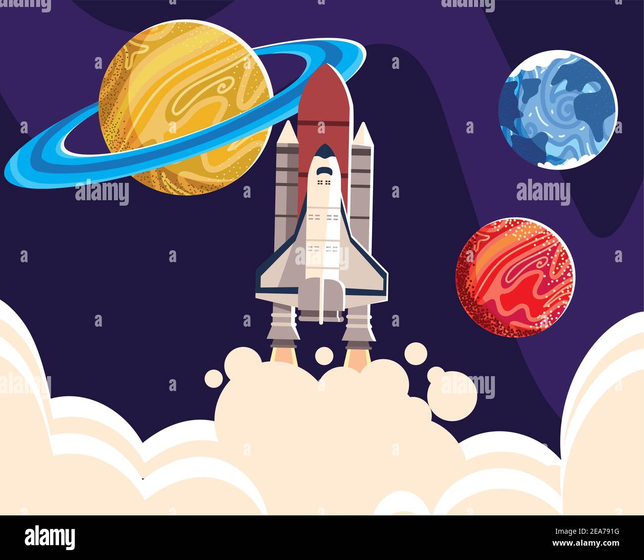 space spaceship explore planets universe galaxy vector illustration ...