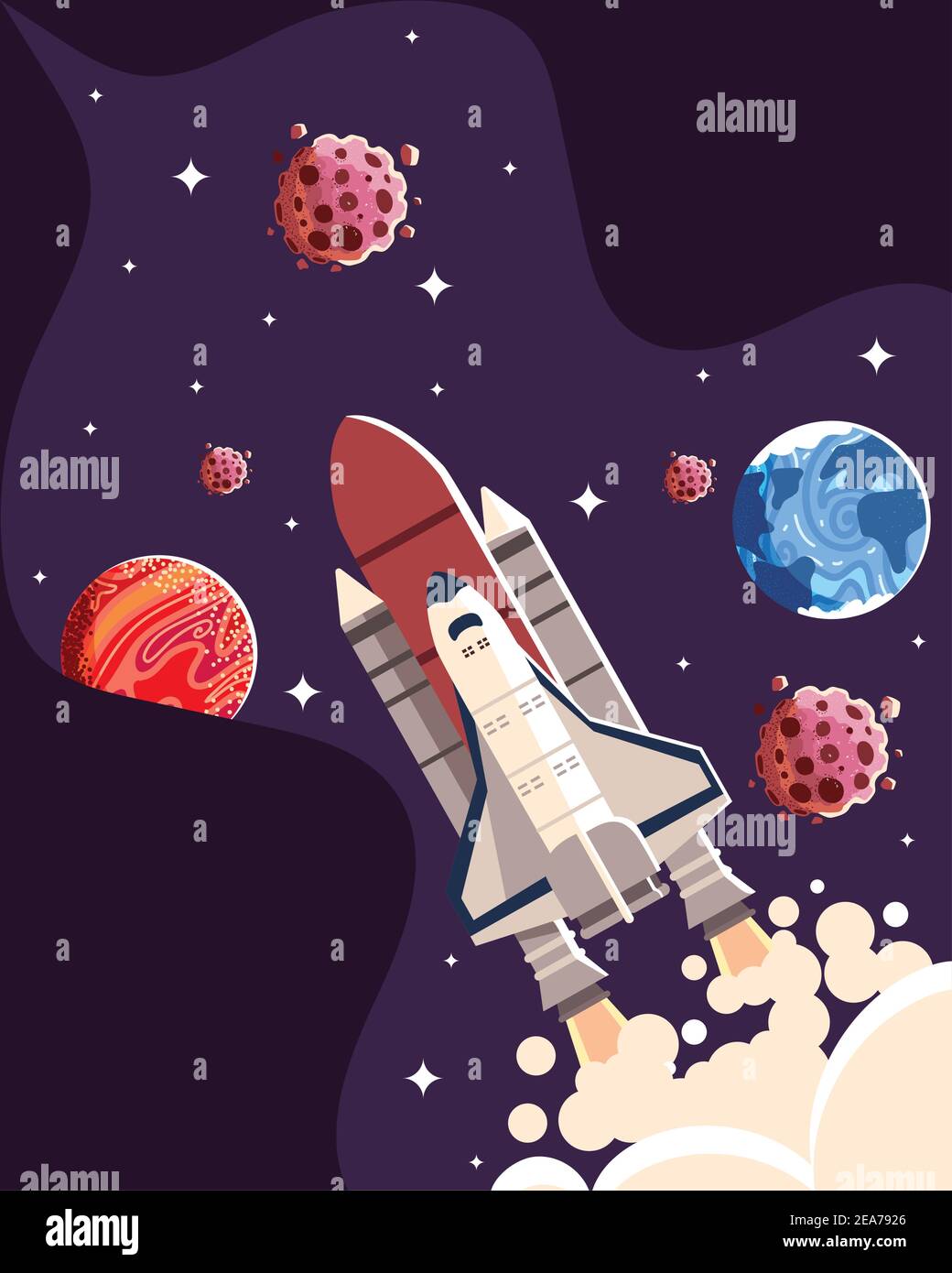 space spaceship planets asteroids galaxy exploration vector ...