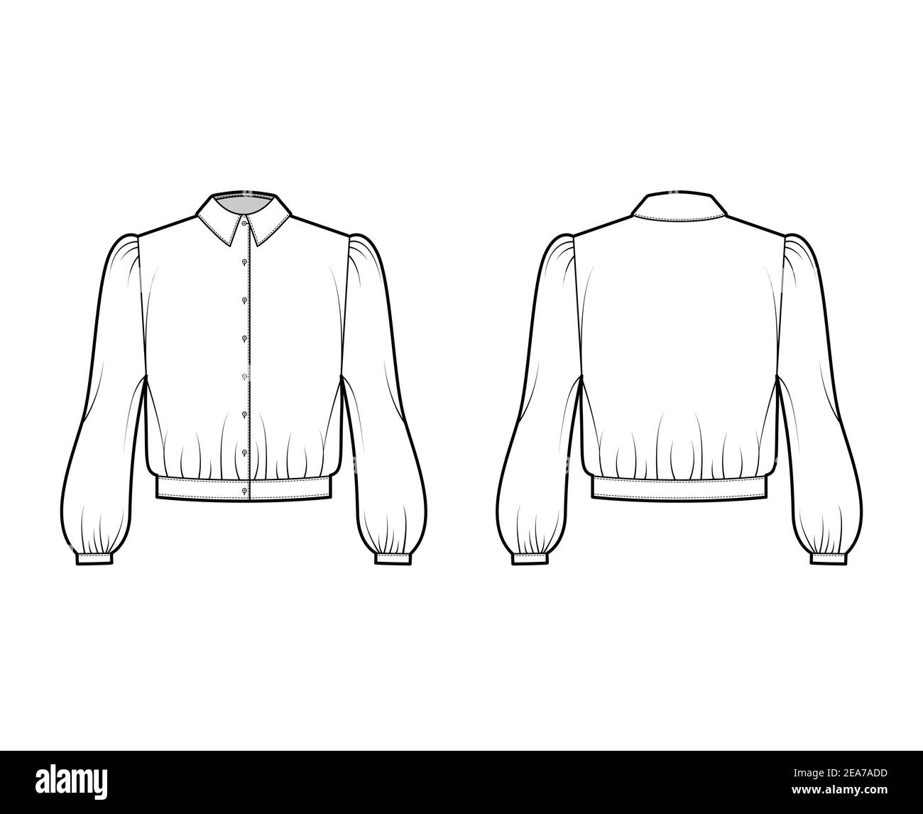 Blouson blouse technical fashion illustration with bouffant long ...