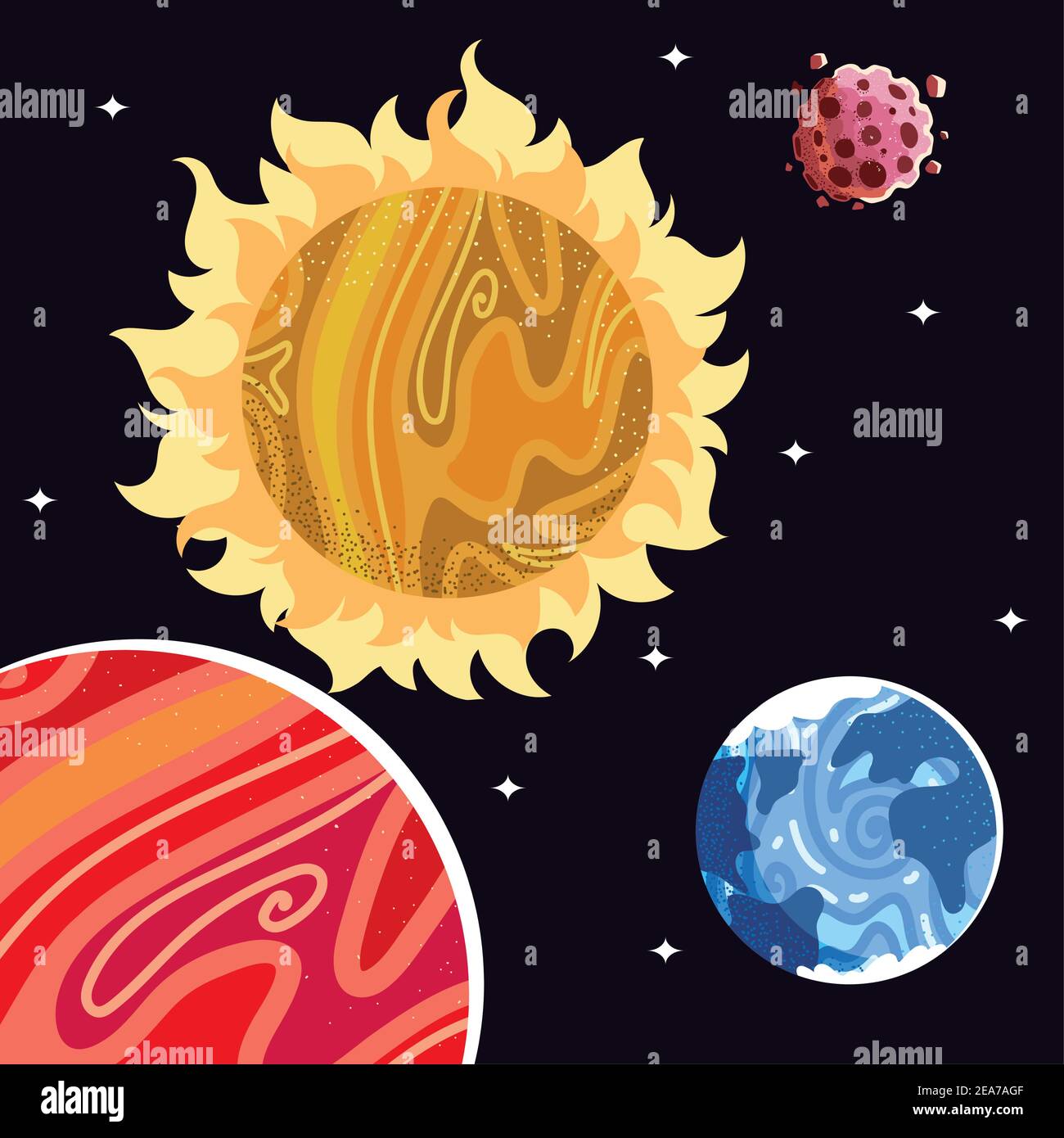 space earth planet surface asteroid and sun solar system vector ...