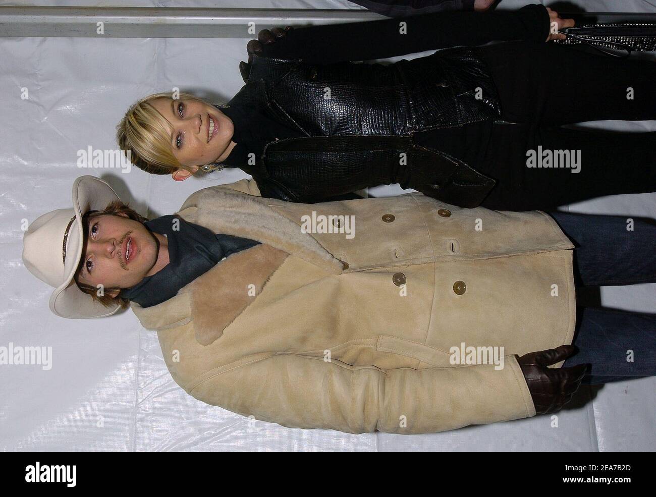 Ashton Kutcher and Amy Smart attend the screening of The Butterfly Effect at the Eccles Theatre during the 2004 Sundance Film Festival. Park City, January 17, 2004. (Pictured: Ashton Kutcher, Amy Smart). Photo by Lionel Hahn/Abaca. Stock Photo