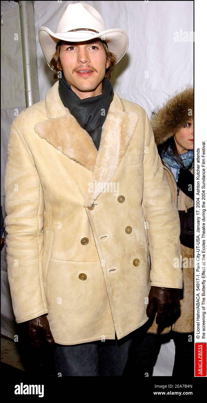 © Lionel Hahn/ABACA. 54917-1. Park City-UT-USA, January 17, 2004. Ashton Kutcher attends the screening of The Butterfly Effect at the Eccles Theatre during the 2004 Sundance Film Festival. Stock Photo