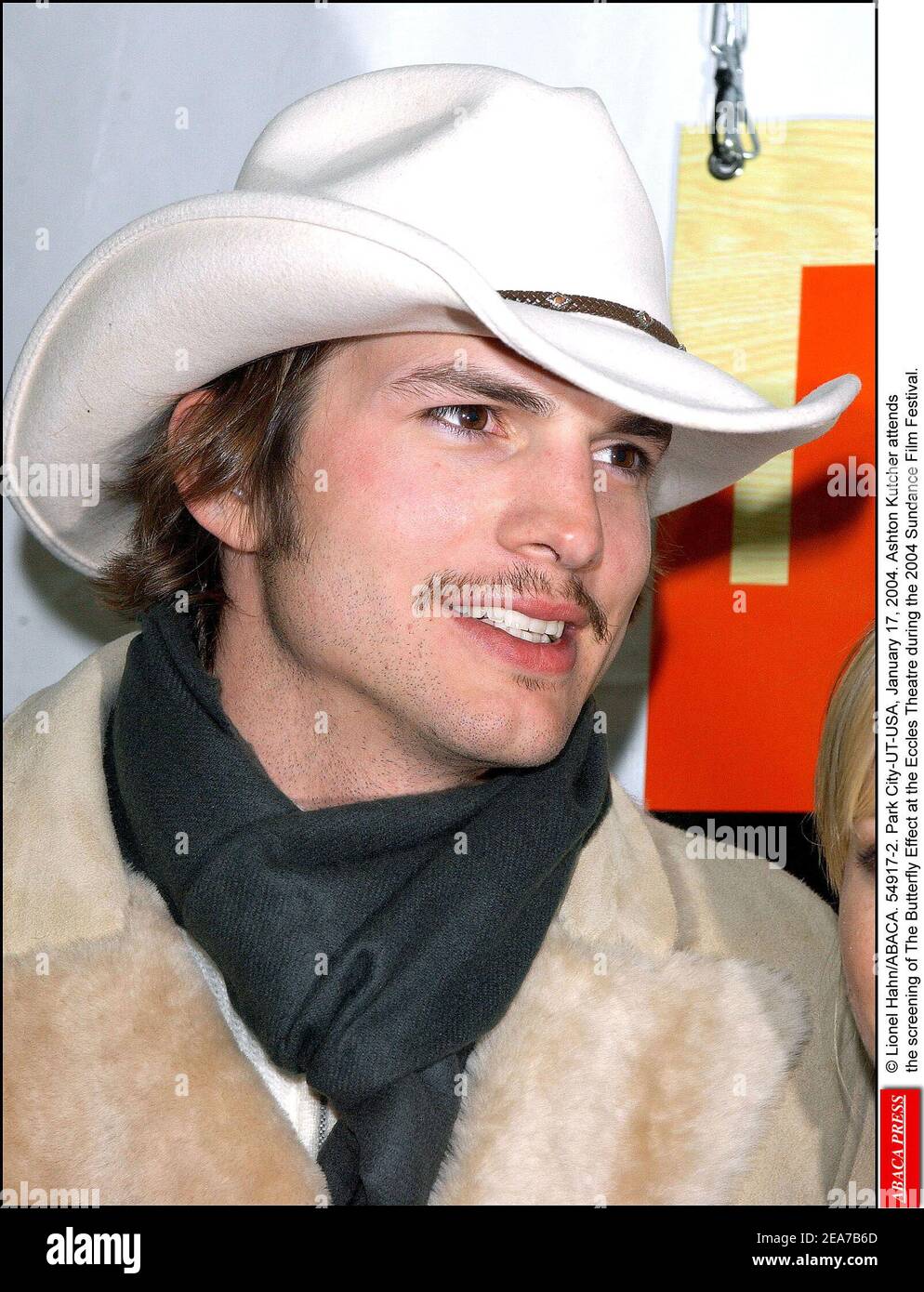 © Lionel Hahn/ABACA. 54917-2. Park City-UT-USA, January 17, 2004. Ashton Kutcher attends the screening of The Butterfly Effect at the Eccles Theatre during the 2004 Sundance Film Festival. Stock Photo