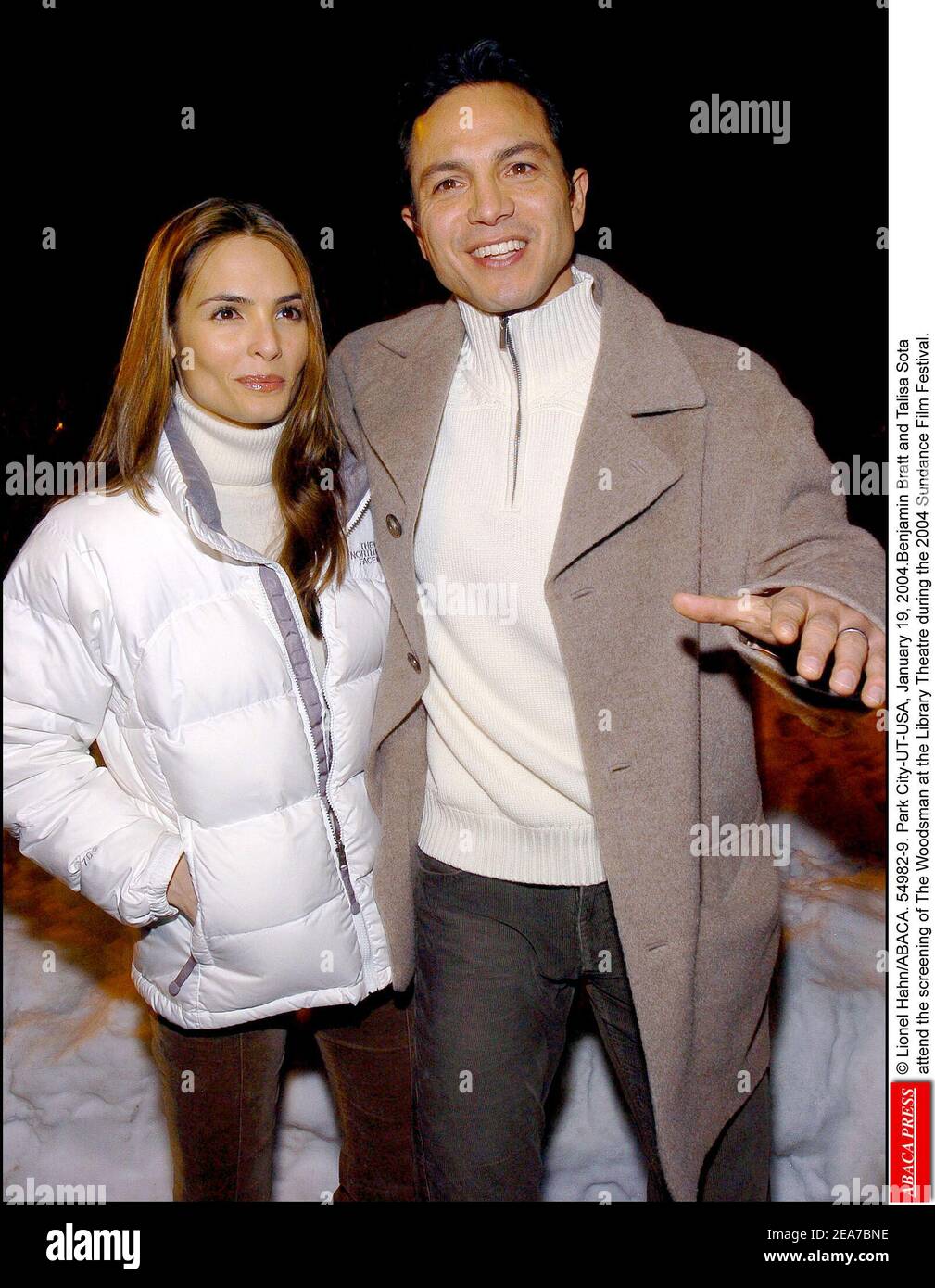 © Lionel Hahn/ABACA. 54982-9. Park City-UT-USA, January 19, 2004.Benjamin Bratt and Talisa Sota attend the screening of The Woodsman at the Library Theatre during the 2004 Sundance Film Festival. Stock Photo