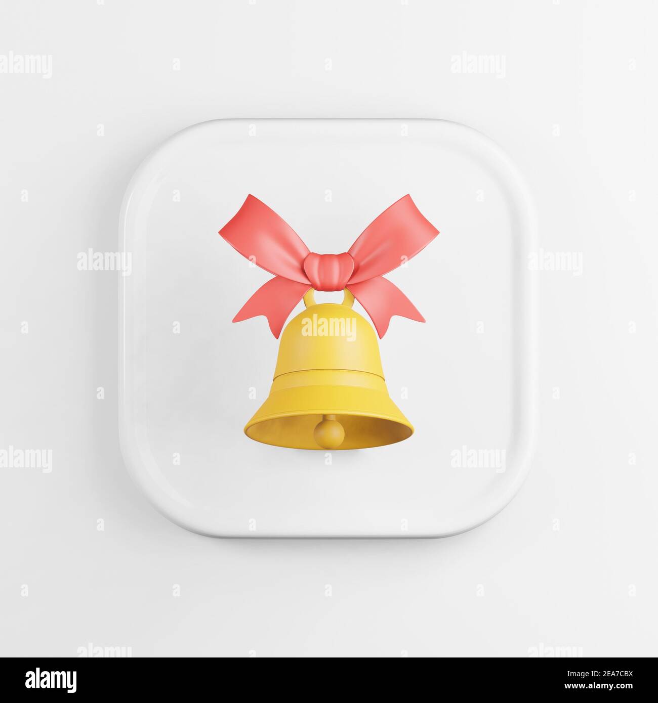 Yellow bell icon with red ribbon. 3d rendering white square ui element ...