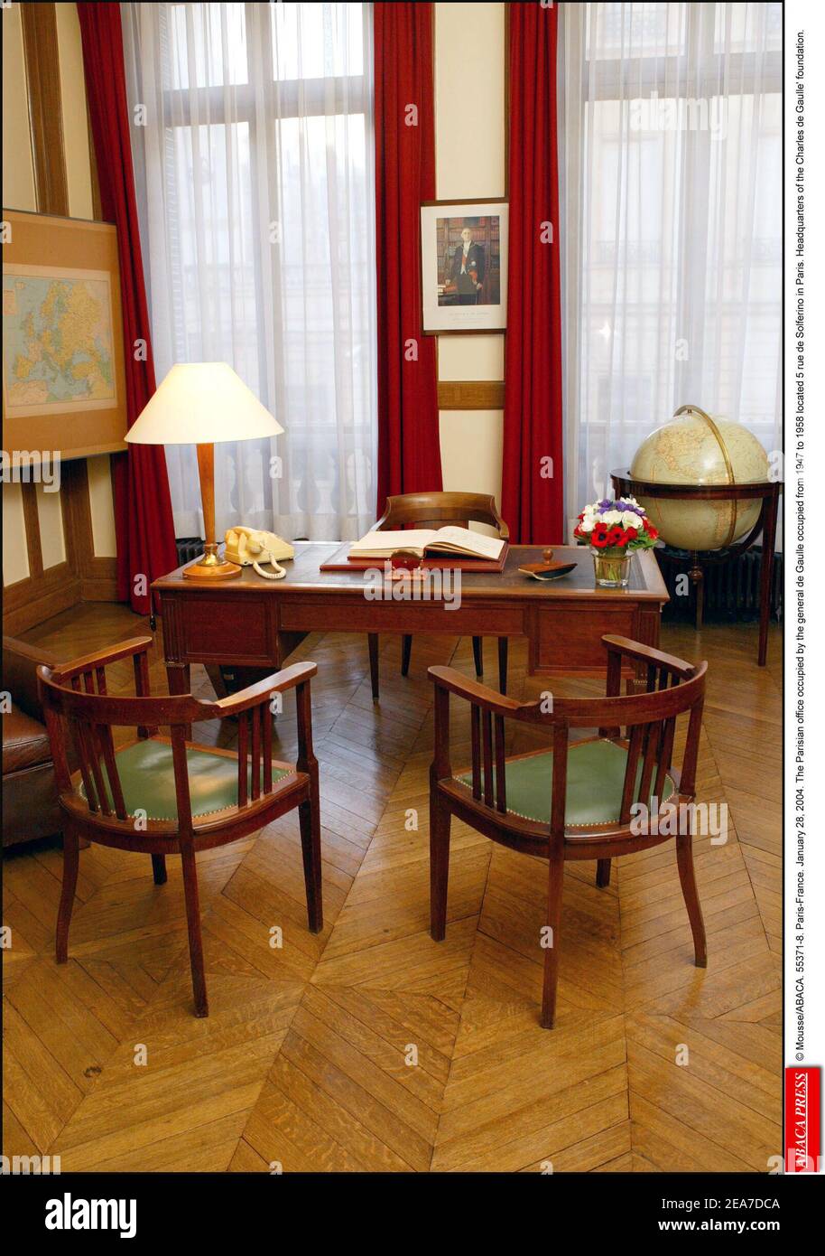 © Mousse/ABACA. 55371-8. Paris-France. January 28, 2004. The Parisian office occupied by the general de Gaulle occupied from 1947 to 1958 located 5 rue de Solferino in Paris. Headquarters of the Charles de Gaulle' foundation. Stock Photo