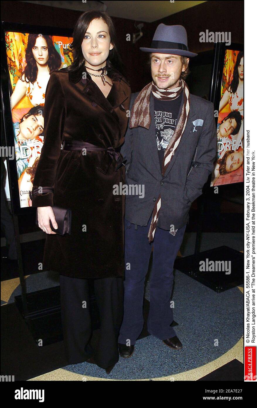 Liv Tyler and her husband Royston Langdon arrive at The Dreamers premiere held at the Beekman theatre in New York, on Tuesday, February 3, 2004. (Pictured : Liv Tyler, Royston Langdon). Photo by Nicolas Khayat/ABACA. Stock Photo