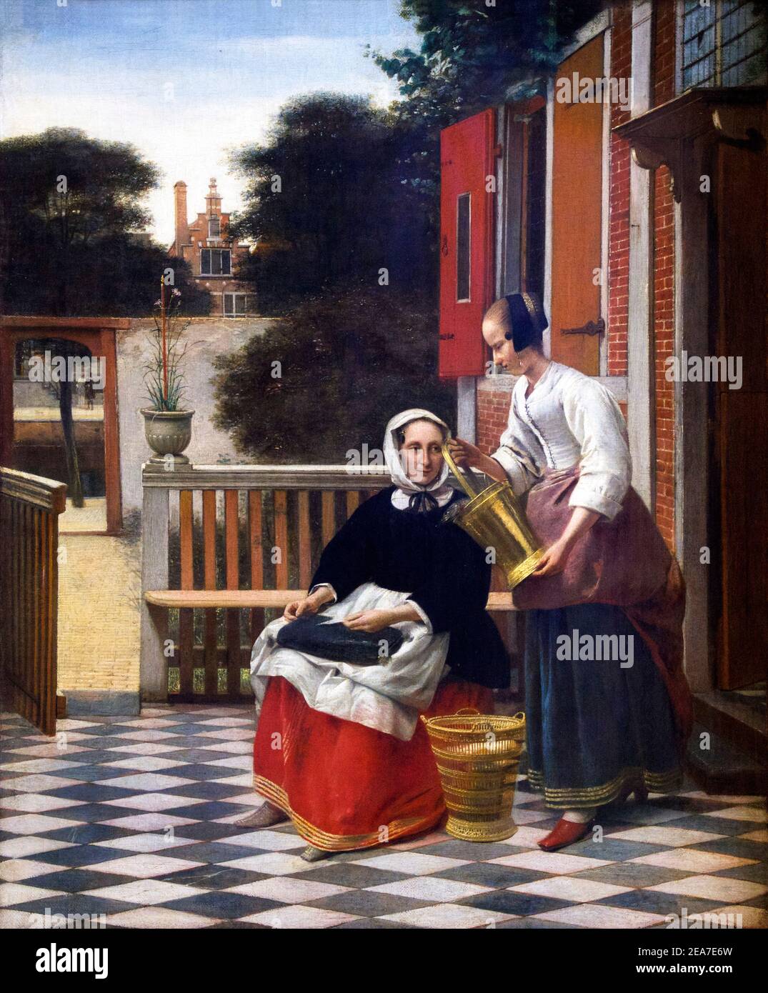Woman and Maidservant in a Courtyard, Pieter de Hooch, circa  1661-1663, Hermitage State Museum, Saint Petersburg, Russia Stock Photo