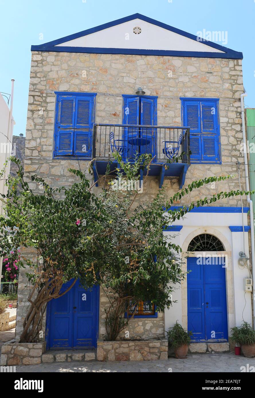 Old House with Blue Door and Blue Window Shutters in Kastellorizo ...