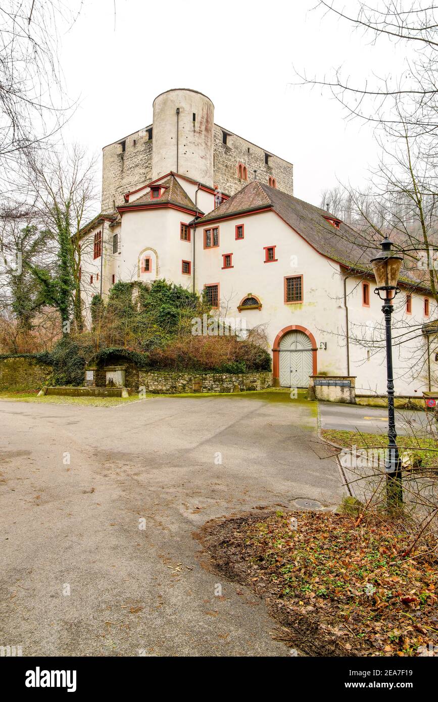 Angenstein Castle is a medieval castle in the municipality of Duggingen. The well-preserved castle belongs to the city of Basel. Switzerland. Stock Photo