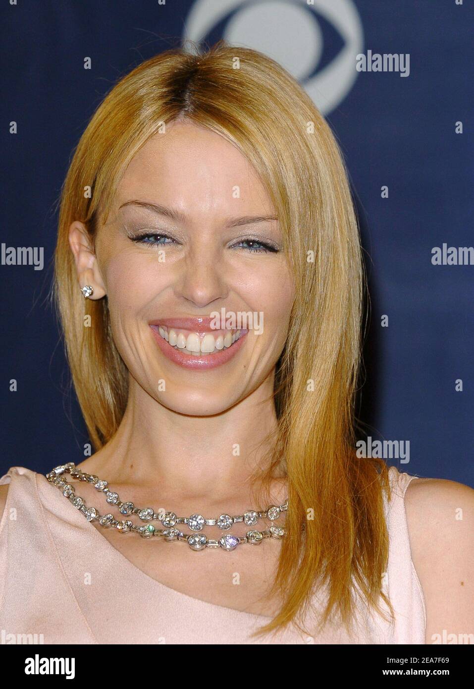 Kylie Minogue poses in the pressroom at the 46th Annual Grammy Awards ...