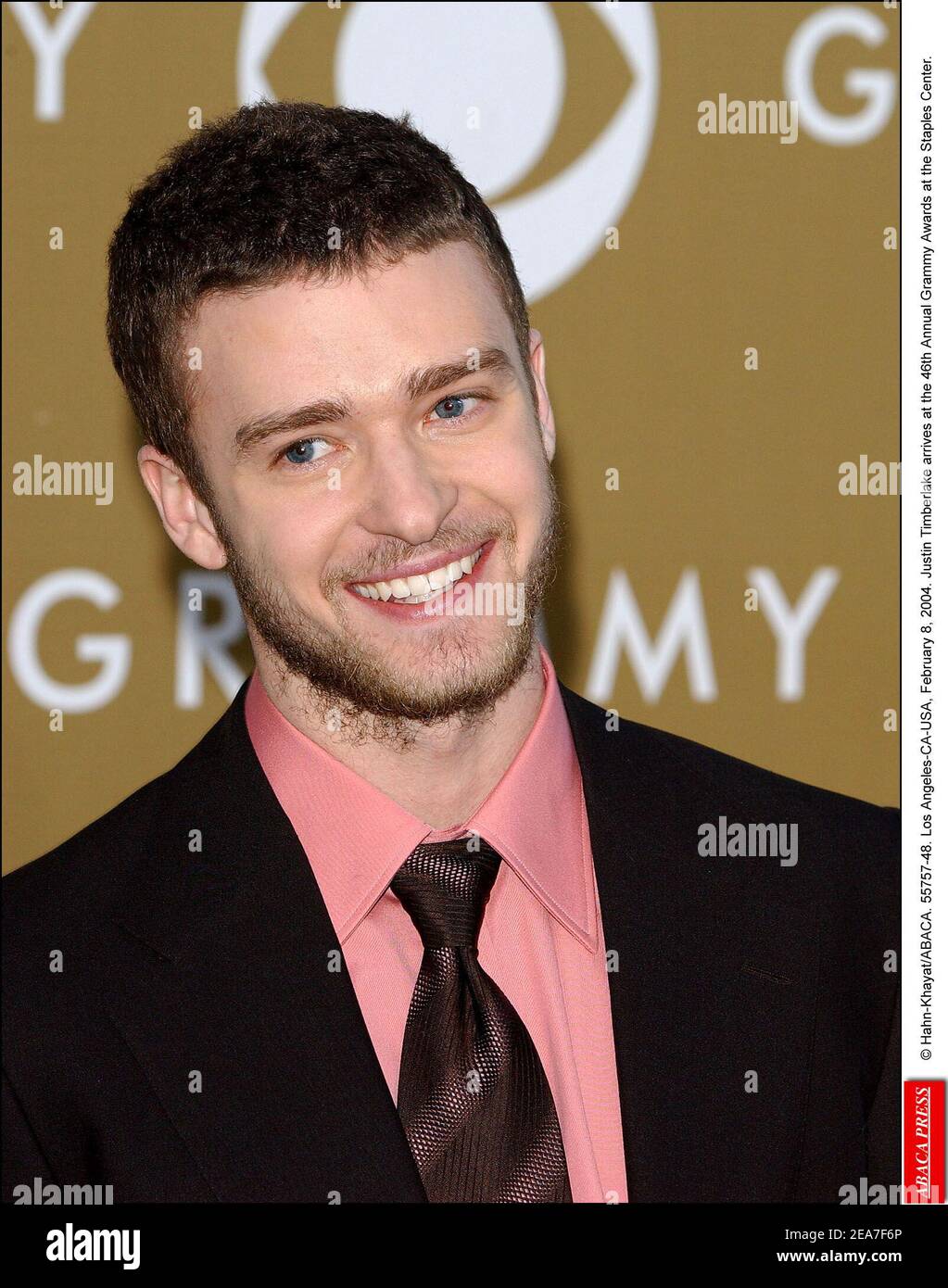 © Hahn-Khayat/ABACA. 55757-48. Los Angeles-CA-USA, February 8, 2004. Justin Timberlake arrives at the 46th Annual Grammy Awards at the Staples Center. Stock Photo