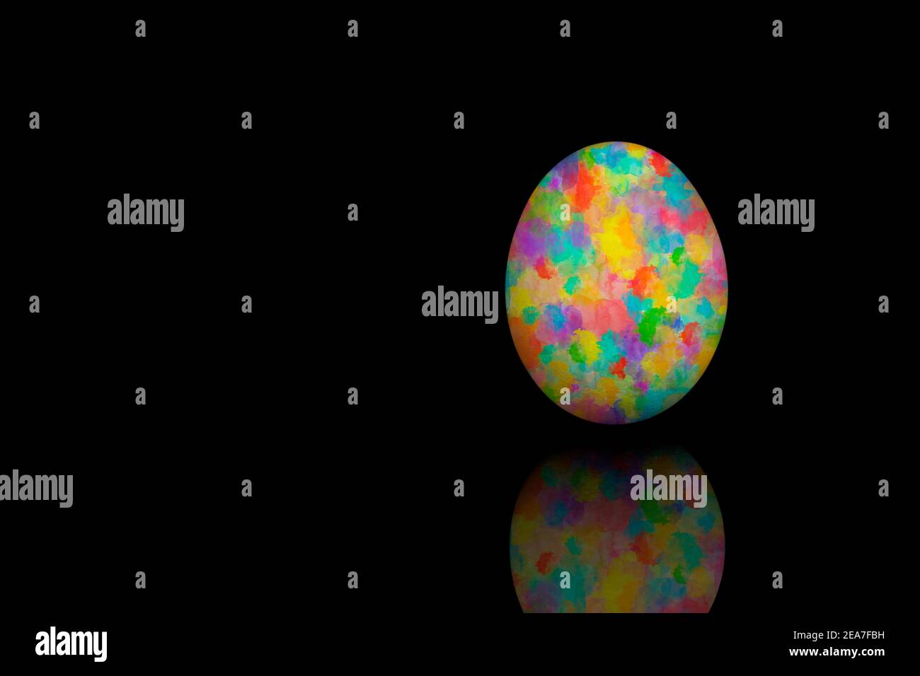 Easter egg painted with different colors, isolated on black bakcground. Stock Photo