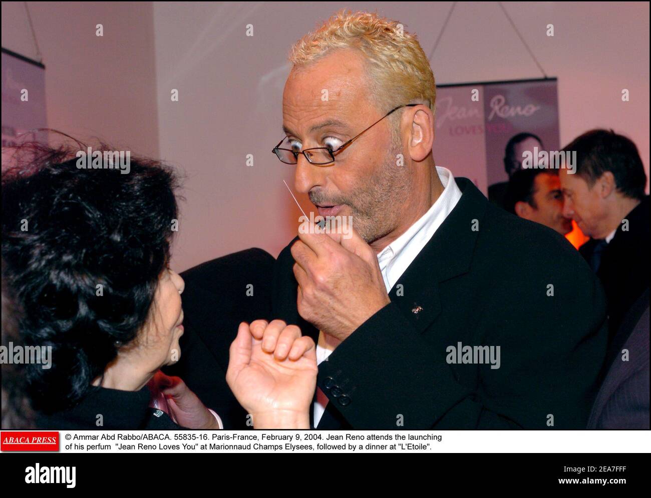 Ammar Abd Rabbo/ABACA. 55835-16. Paris-France, February 9, 2004. Jean Reno  attends the launching of his perfume Jean Reno Loves You at Marionnaud  Champs Elysees, followed by a dinner at L'Etoile Stock