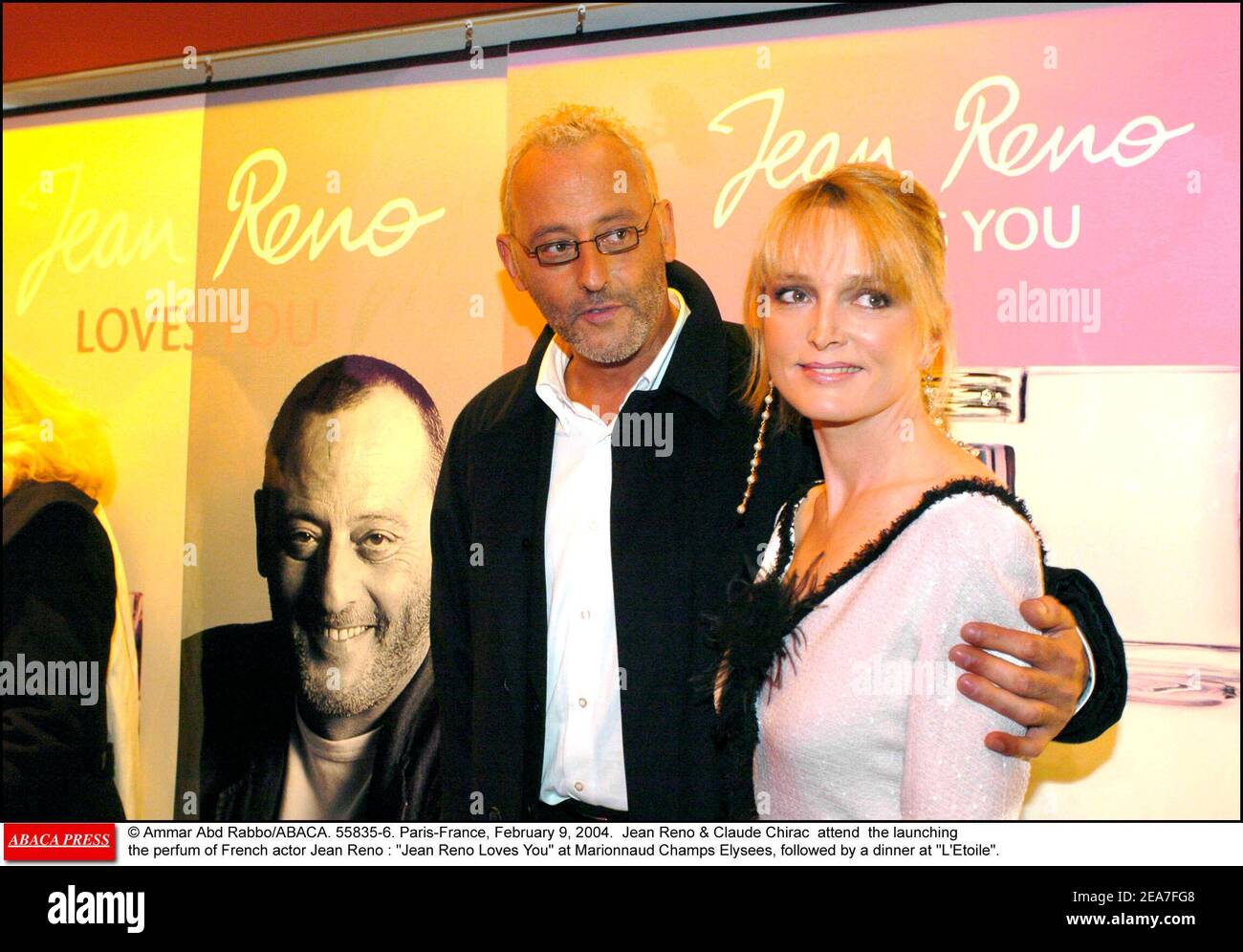 Ammar Abd Rabbo/ABACA. 55835-6. Paris-France, February 9, 2004. Jean Reno &  Claude Chirac attend the launching of the perfume of French actor Jean Reno  : Jean Reno Loves You at Marionnaud