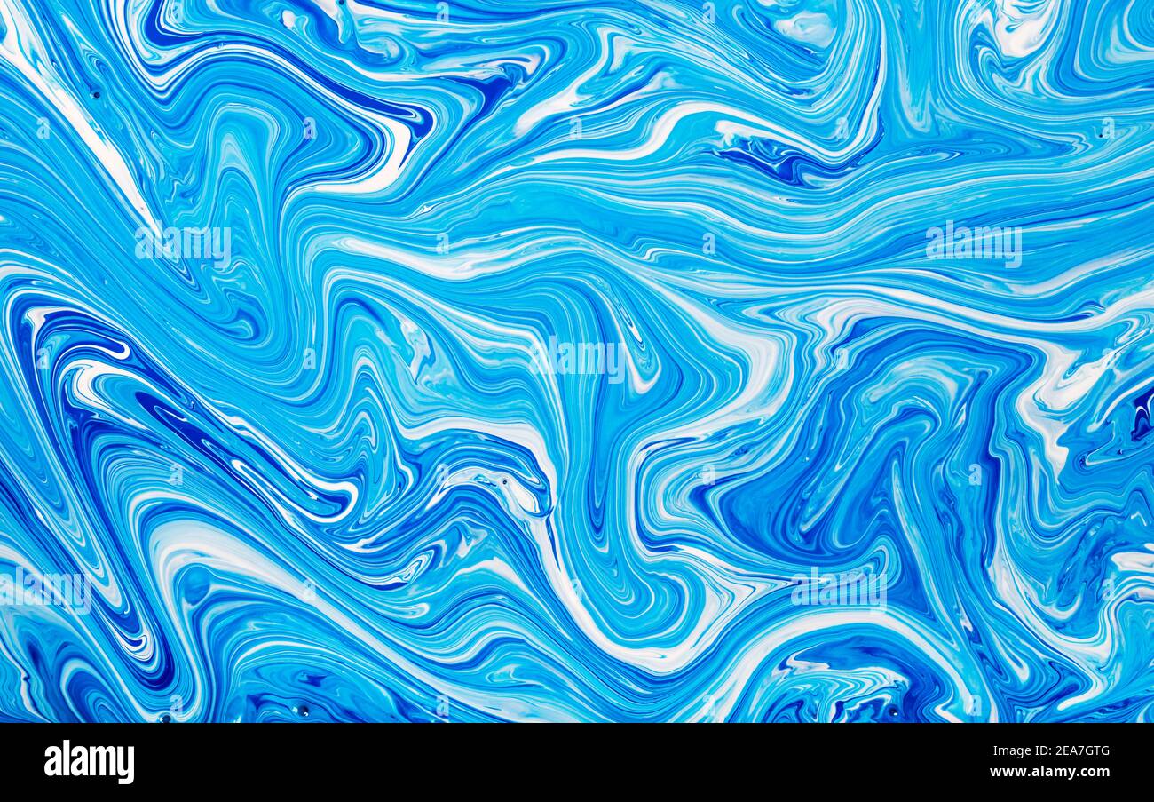 Free Flowing Blue And White Acrylic Paint Random Waves And Curls