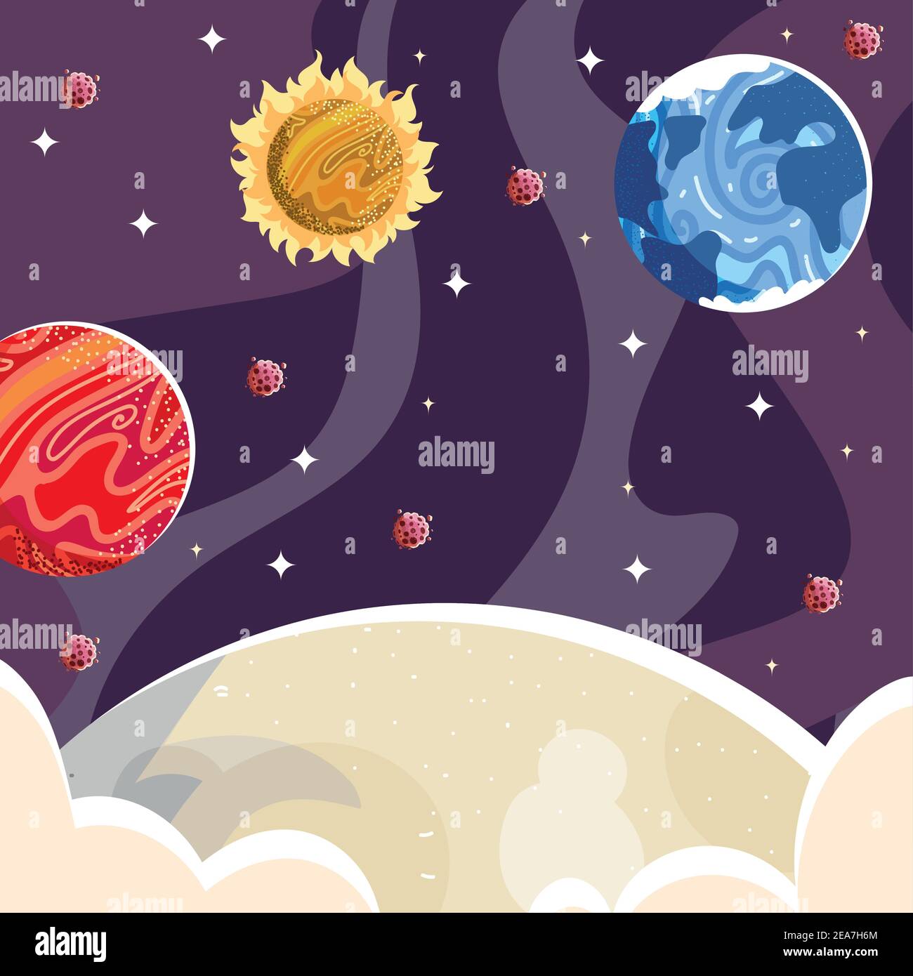 space earth mars planet moon sun and asteroids exploration vector ...