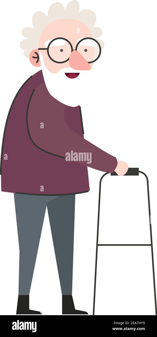 cute granfather member using walker character Stock Vector Image & Art ...