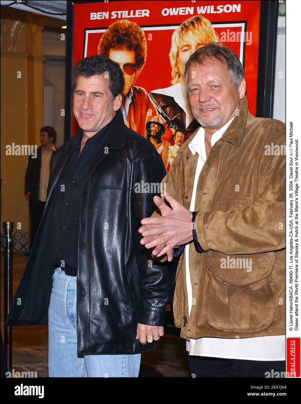 © Lionel Hahn/ABACA. 56490-11. Los Angeles-CA-USA, February 26, 2004. David Soul and Paul Michael Glaser attend the World Premiere of Starsky & Hutch at the Mann's Village Theatre in Westwood. Stock Photo