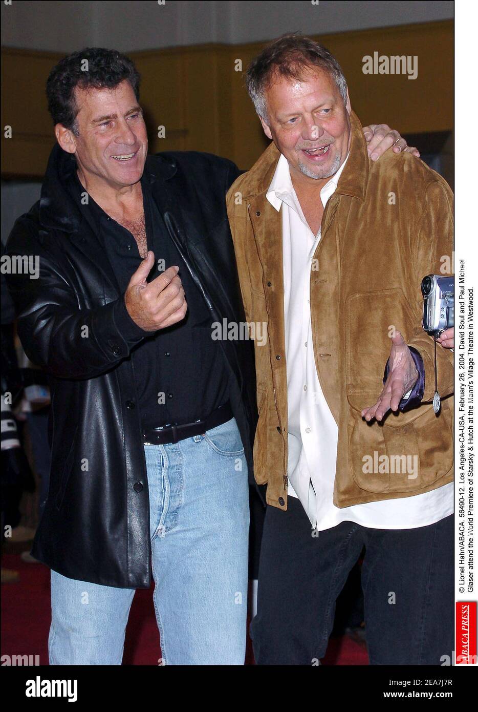 © Lionel Hahn/ABACA. 56490-12. Los Angeles-CA-USA, February 26, 2004. David Soul and Paul Michael Glaser attend the World Premiere of Starsky & Hutch at the Mann's Village Theatre in Westwood. Stock Photo