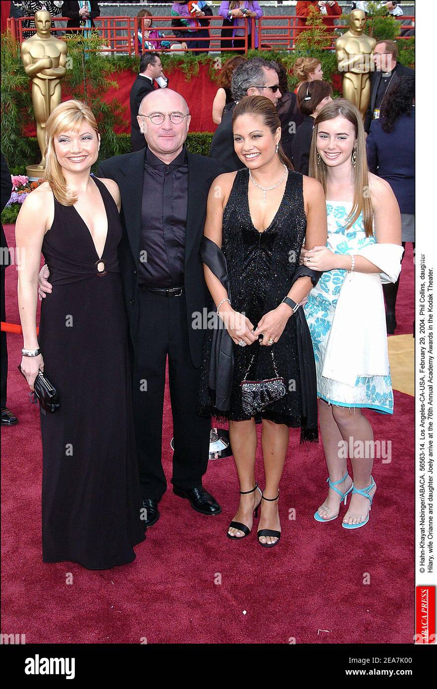 Phil Collins , daughter Hilary, wife Orianne and daughter Joely at the The 76th Annual Academy Awards on Sunday, February 29th, 2004 at the Kodak Theatre in Los Angeles-CA. (Pictured: Phil Collins) Photo by Hahn-Khayat-Nebinger/ABACA Stock Photo